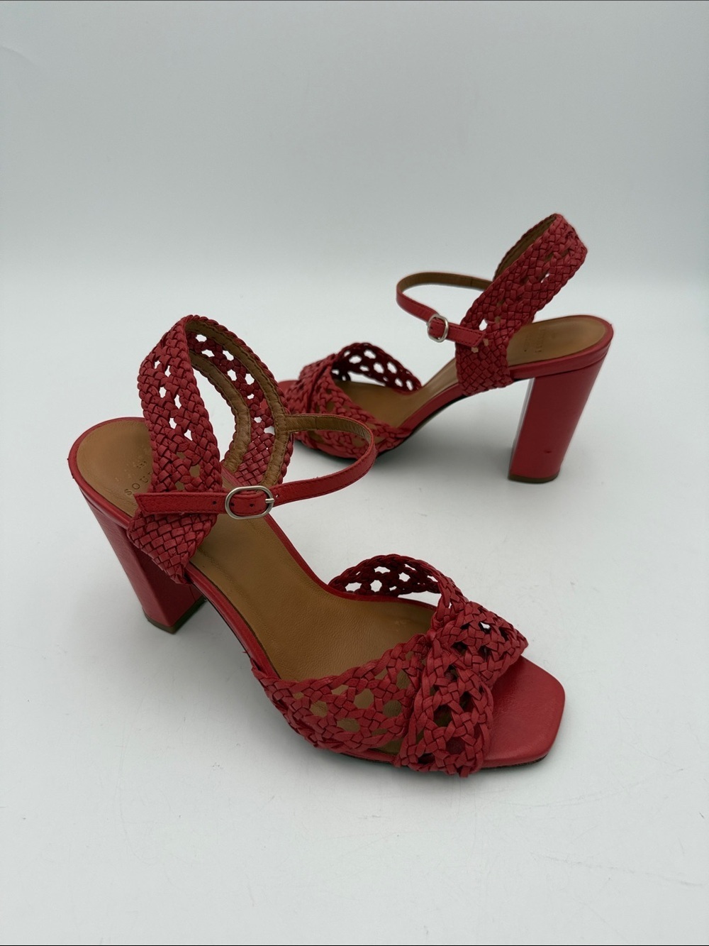 Sezane Les souliers Halix Women’s leather sandals Braided Block Heels event Y2K